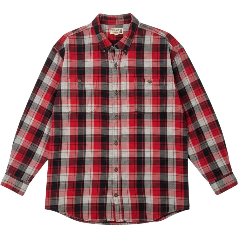 Duluth Trading Co Mens Button Down Shirt Cotton 3XLTall Red Black Plaid Flannel
